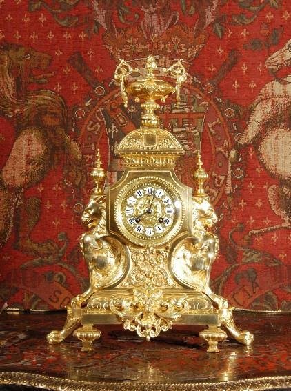 fig 1. ***** SOLD ***** JAPY FRERES LION RAMPANT GILT BRASS CLOCK